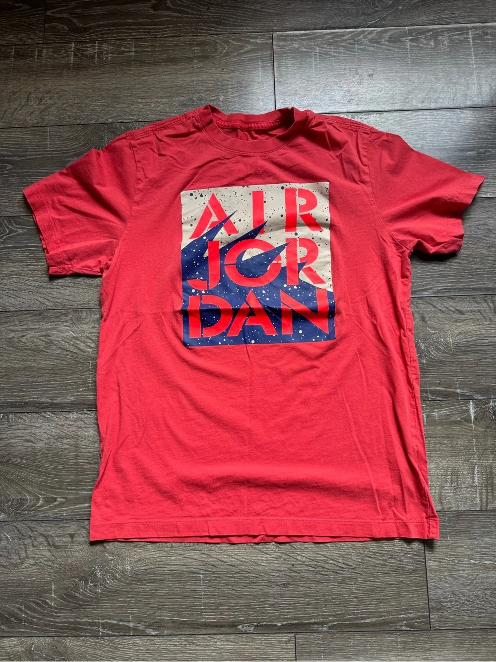 Jordan Red Short-Sleeve Tee with Blue and White Graphic